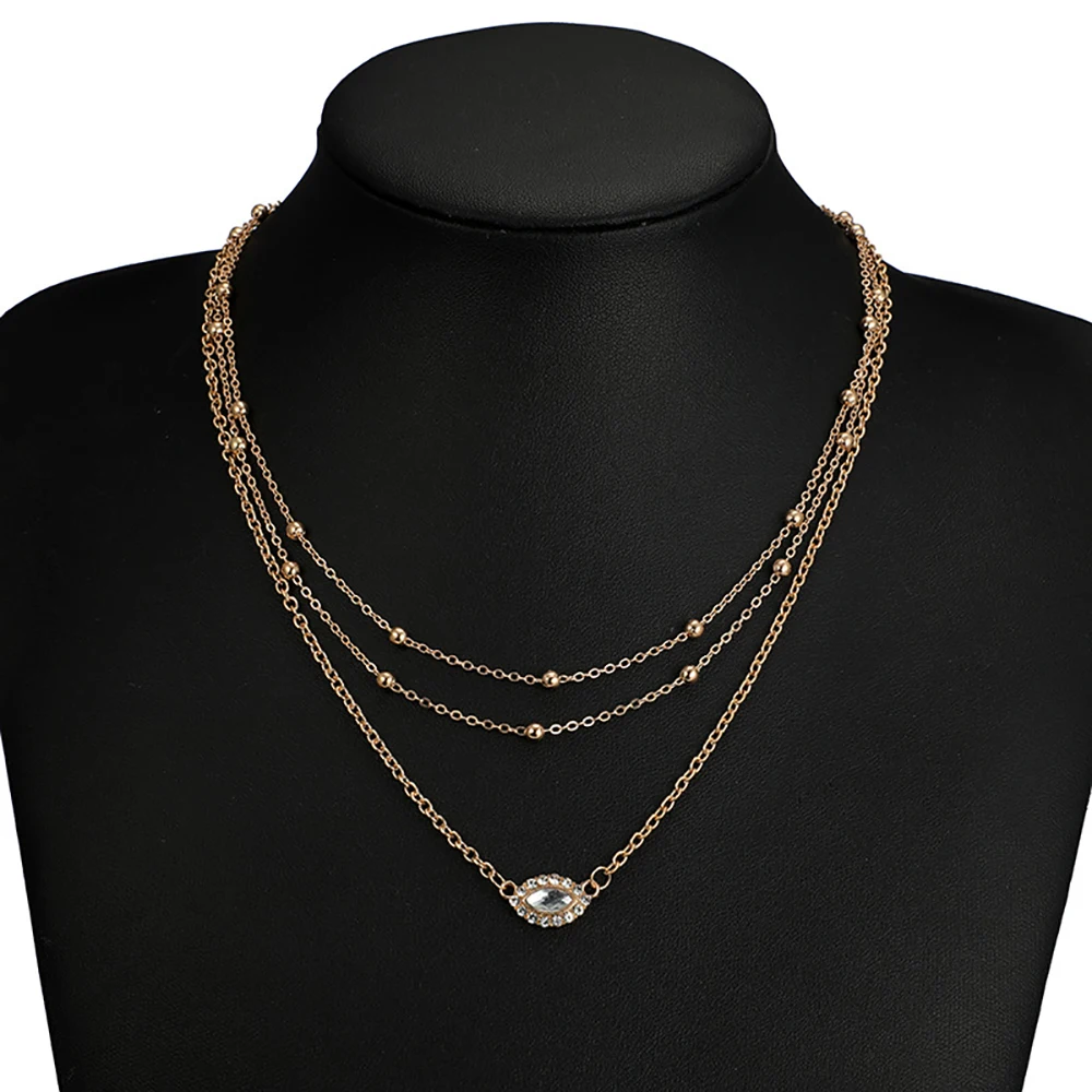 Bls-miracle Fashion Multi-layer Oval Crystal Pendant Necklace for Women Gold Color Small Beads Boho Jewelry Gift Party 2019 New | Украшения