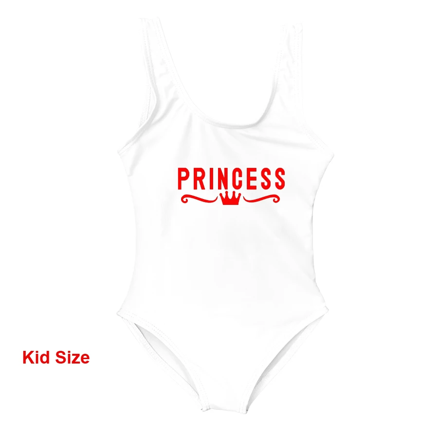 Kid White Одежда для мамы и дочки; детский цельный купальник с надписью «queen& Princess»; одежда для купания для мамы и ребенка; купальные костюмы для мамы и ребенка; бикини - Цвет: Kid White