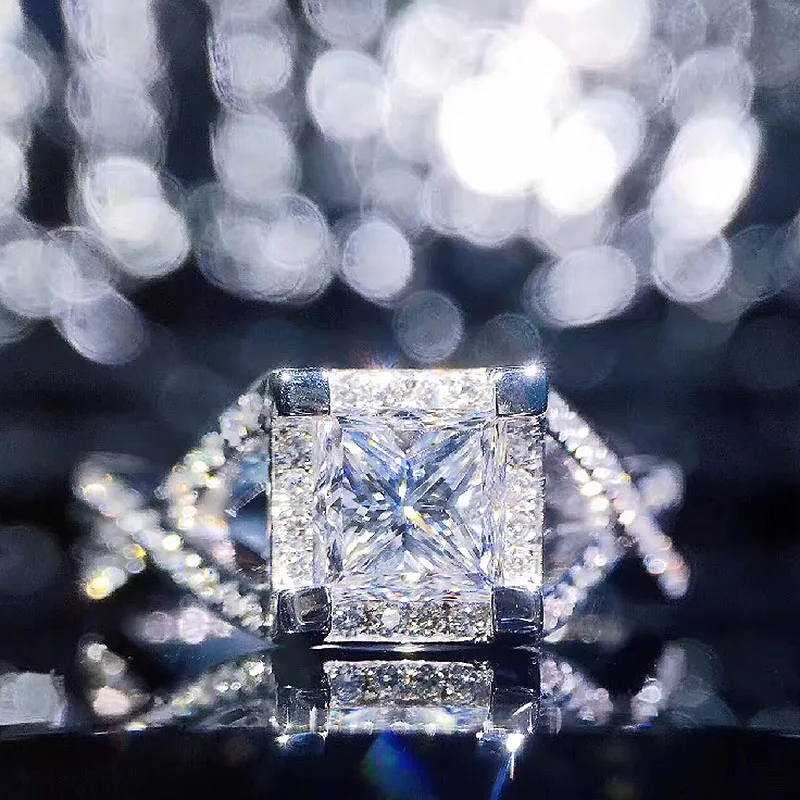 

Женское кольцо с бриллиантами, Роскошное однотонное кольцо из белого золота 18 К, 1 карат, 6 мм, с огранкой принцессы, огранкой моисанита, Halo