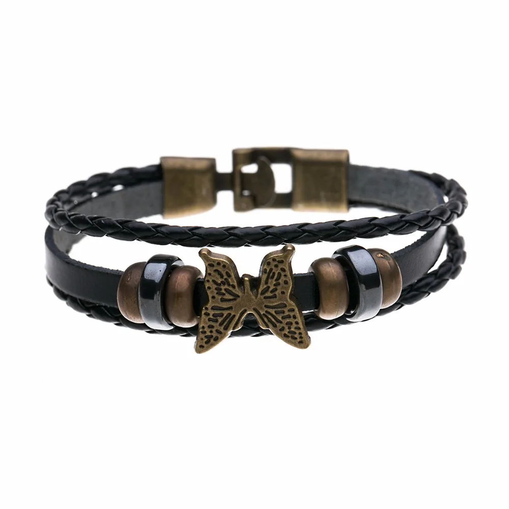 GG Bracelet Men Casual Fashion Braided Leather Bracelets For Women Wood Bead Punk Rock Jewelry | Украшения и аксессуары