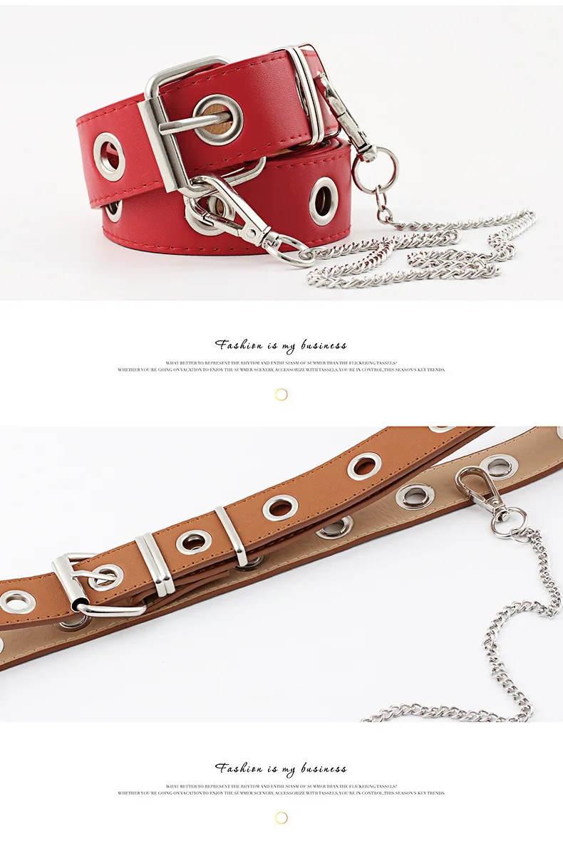 Ladies belt fashion trend ring decorative belt chain porous belt student belt