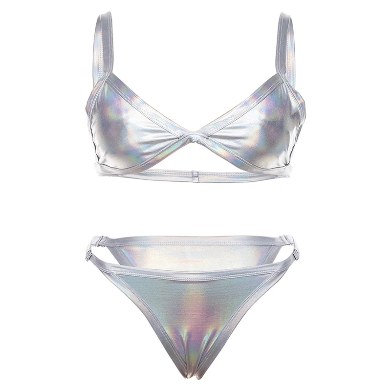 Женский бюстгальтер и штаны с голограммой Laser Sympony блестящие флуоресцентные