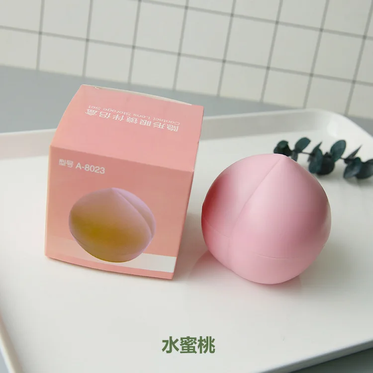 peach Милый мультяшный чехол для контактных линз с фруктами, дорожный набор с зеркальными глазные контактные линзы, дорожный контактный контейнер для линз для женщин - Цвет: peach