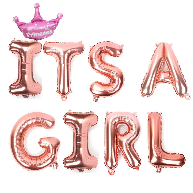 16 inch Gold crown para Baby Shower Foil Balloon rose gold Its a Boy Girl Babyshower letters globos Party Supplies Gender Reveal | Дом и сад