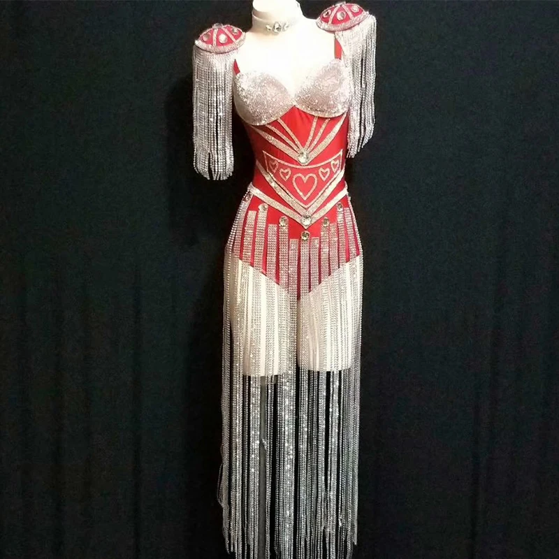 Блестящее серебряное боди со стразами и кисточками женское трико сексуальный