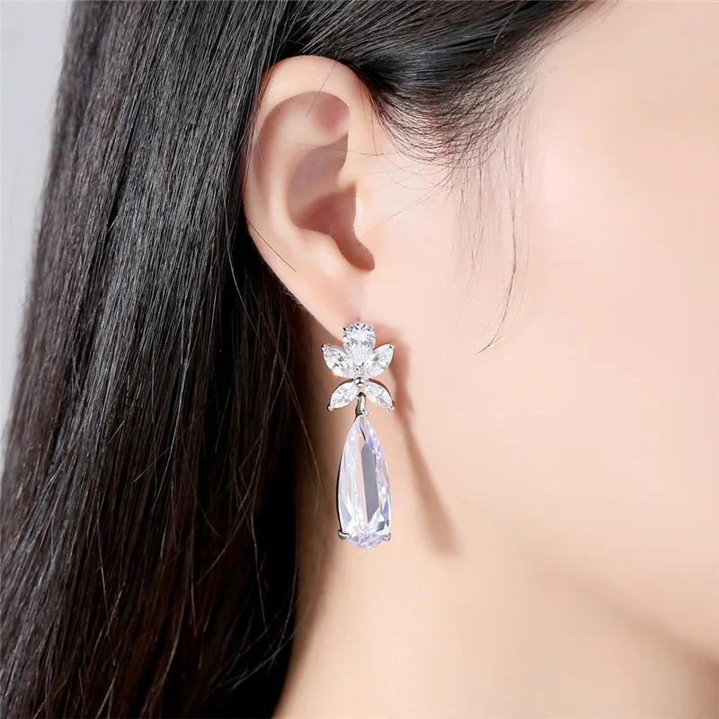 

DODO Luxurious Big Rhinestone Flowers Drop Earrings For Women Big Water Drop AAA Zircon Brincos Femme Wedding Jewelry Gifts E268