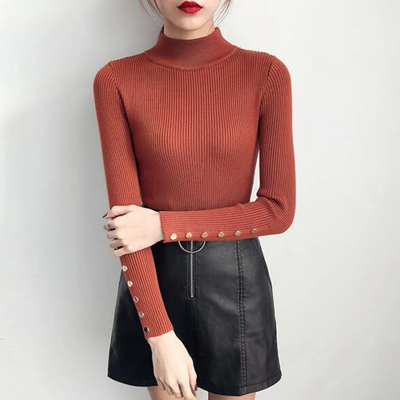 TIGENA Button Sleeve Warm Turtleneck Sweater Women Jumper 2019 Winter Long Knitted Pullover and Female Pull Femme | Женская одежда