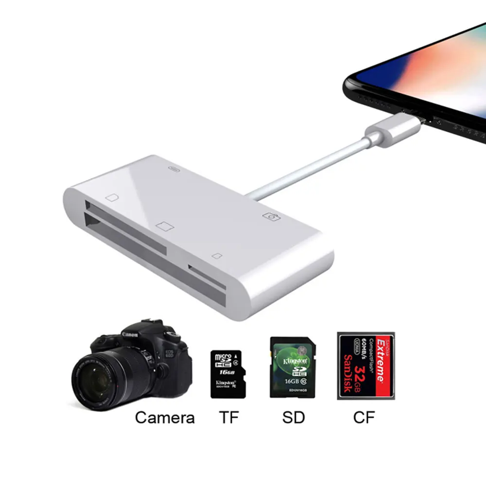 Кард ридер Lightning 5 в 1 SD/TF/Micro SD/CF кард комплект для подключения камеры USB камера OTG