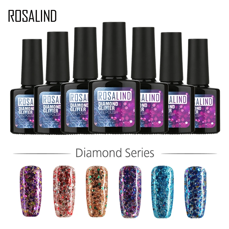ROSALIND гель 1S P + черная бутылка 10 мл Алмазный Блеск W01 29 лак для ногтей УФ и LED