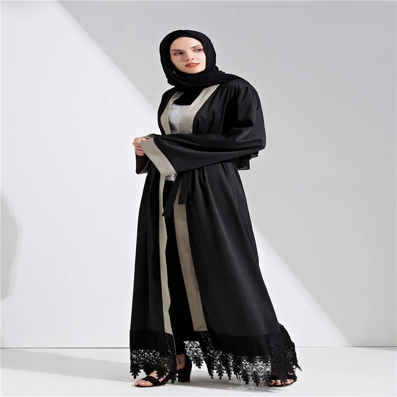 Летнее черное кружевное шитье мусульманский кардиган абайя Maxi Abayas Исламская