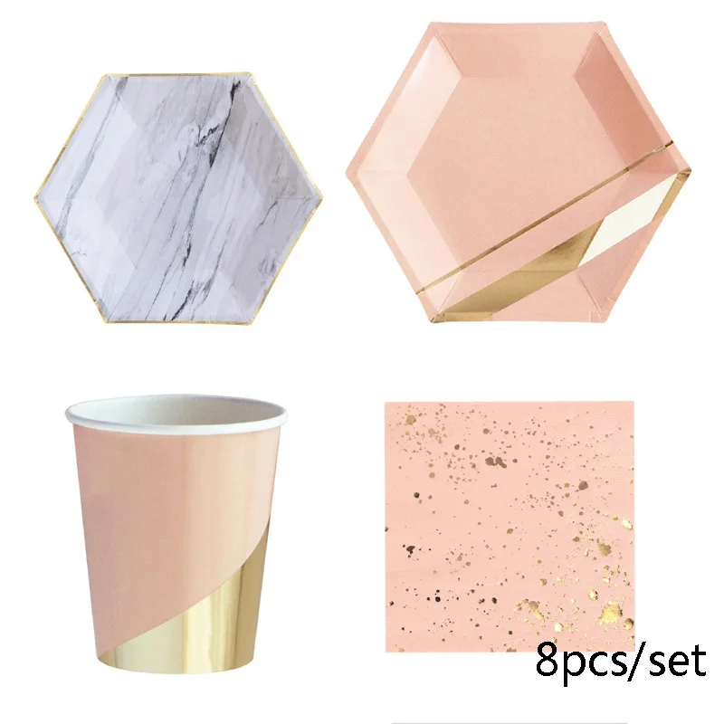 8 шт./лот цветные бумажные стаканы в полоску и тарелки украшение на свадьбу день