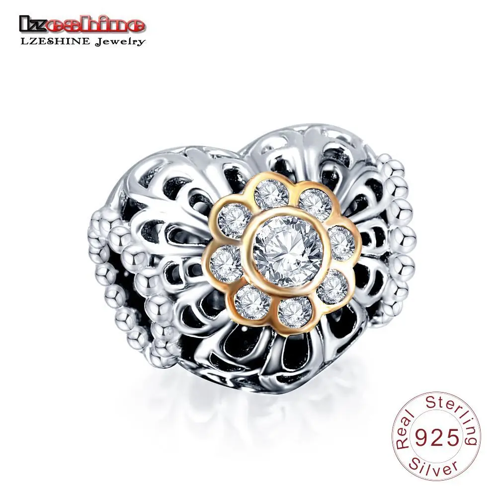 LZESHINE 100% подлинный 925 Серебряный в форме сердца Шарм Бусины Fit Pandora браслет
