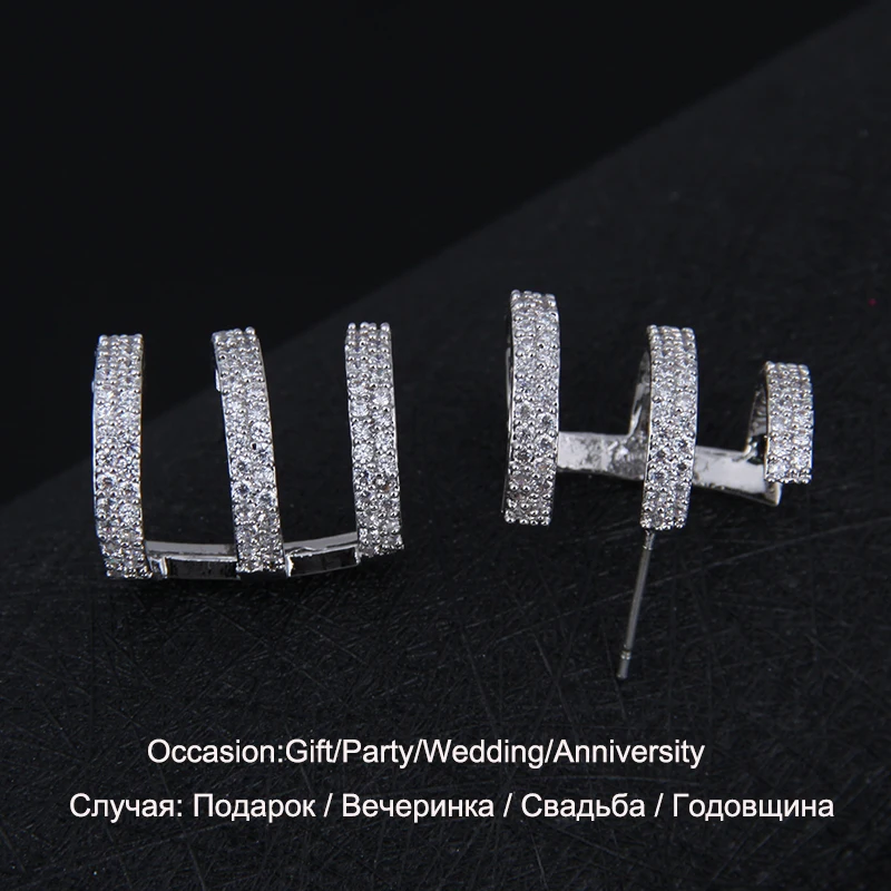 Дизайн, три слоя, высокое качество, кубический циркон, серьги-гвоздики, элегантные и очаровательные, каффы для ушей для женщин, подарок, серьги, ювелирное изделие, AE214