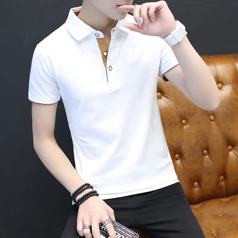 

2018 Compression polo Shirt men summer short-sleeved shirt male youth cotton slim lapel POLO shirt wild men's clothing