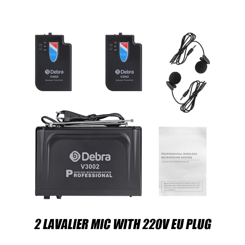 No Headset-EU-Plug Debra аудио V3002 VHF беспроводной двойной петличный/гарнитура микрофон микрофонная система для свадьбы, караоке, деловых встреч - Цвет: No Headset-EU-Plug