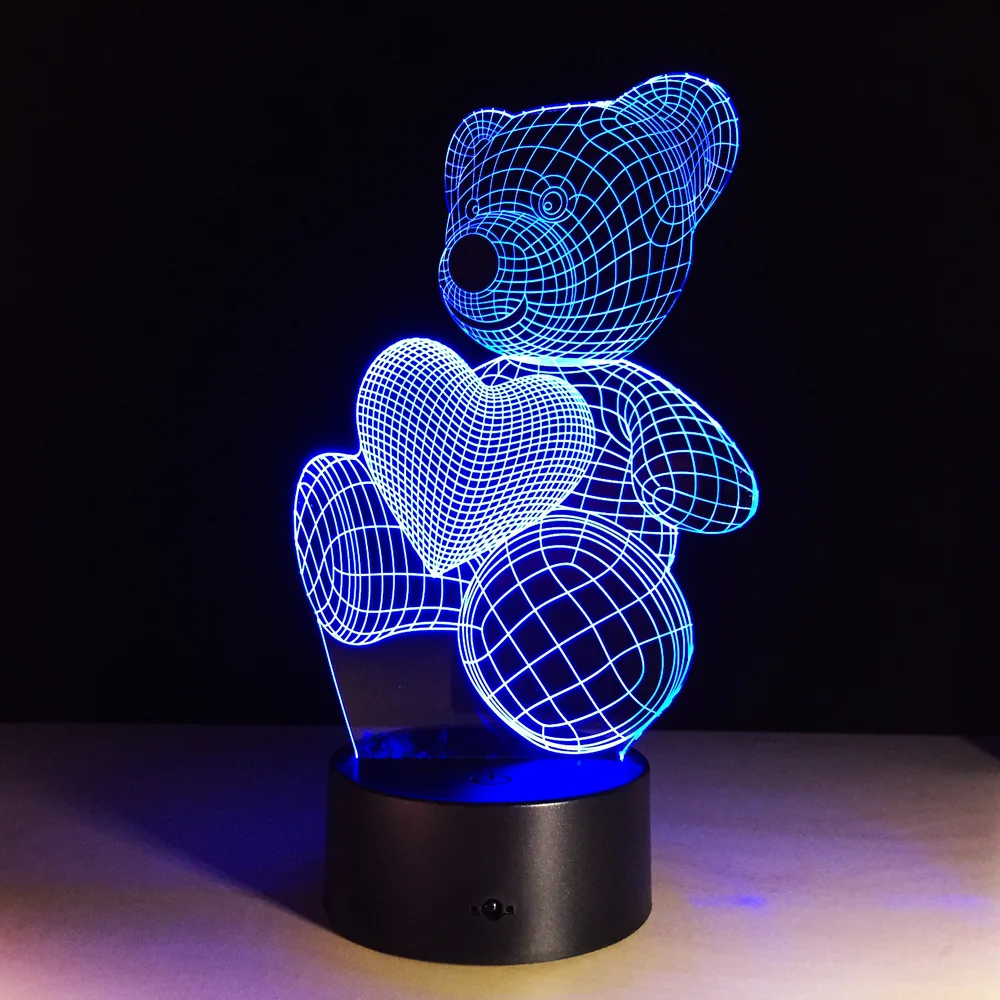 3D светодиодный ночник 2020 новое поступление новинка маленький медведь сердце USB