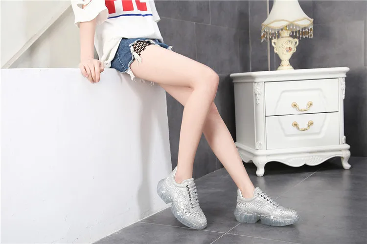 Горячая Распродажа; прозрачные спортивные туфли на плоской подошве из натуральной кожи; женские туфли с кристаллами; размеры 34-40