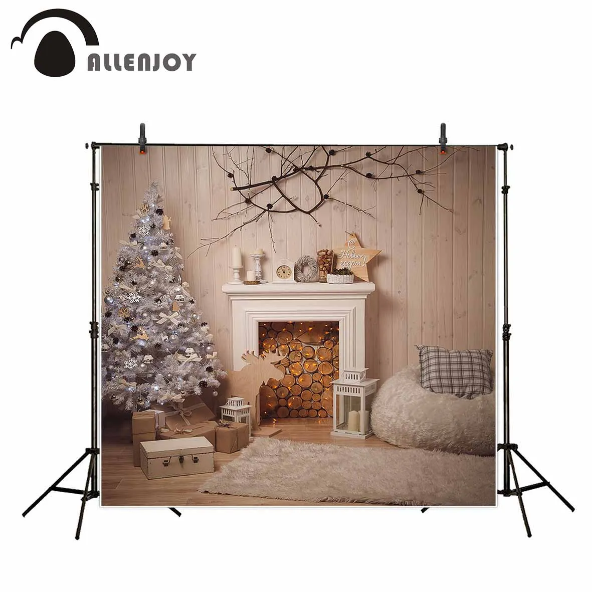 Allenjoy Рождественский фон для фотосъемки с белым деревом внутри дерево камин