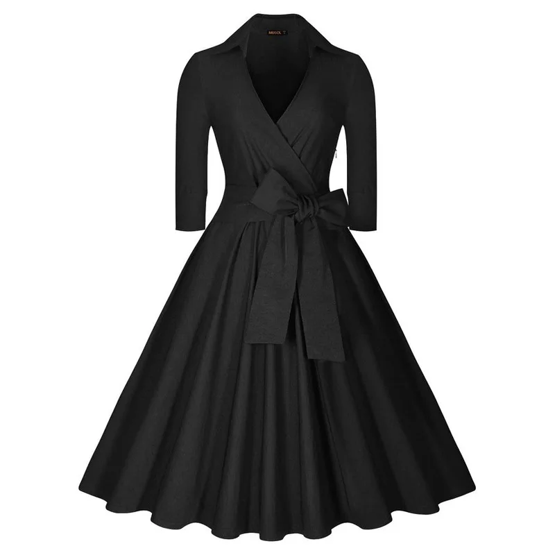 New dress женщины весна осень Старинные Лук v шеи долго бальное платье платья Мода