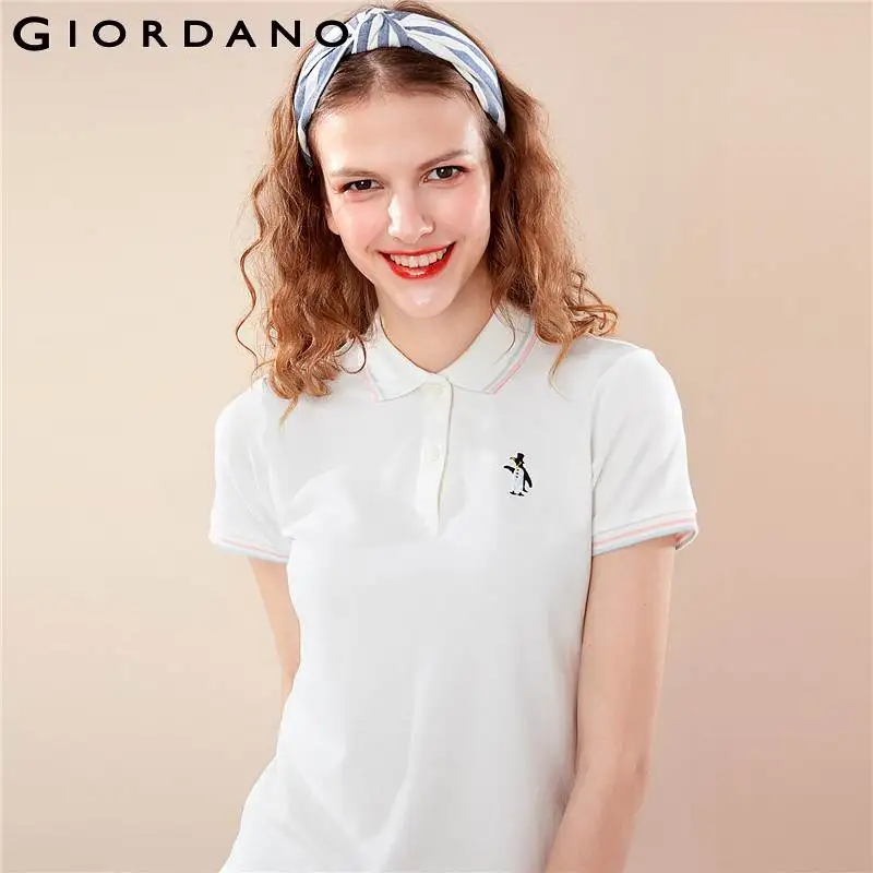 Giordano женская футболка Polo с вышивкой пингвина на груди и короткими рукавами