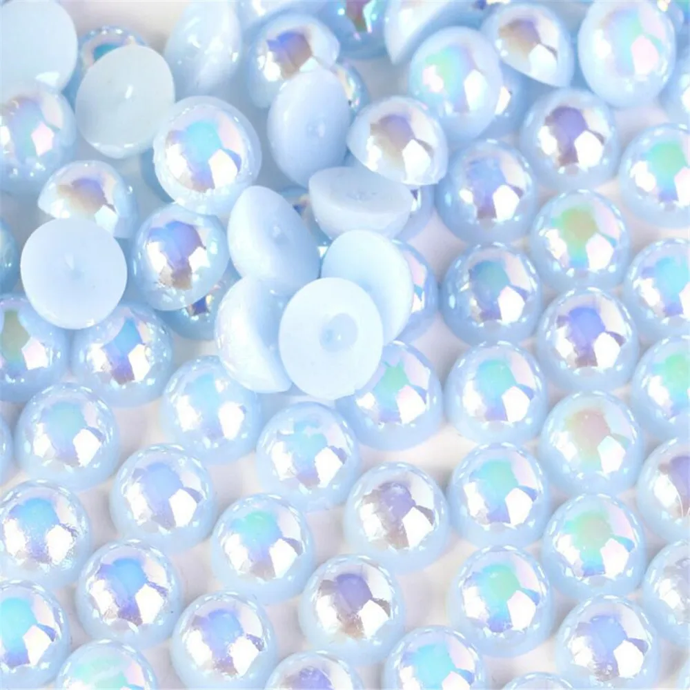 Свободные 1.5 мм-12 мм Bling Lt Синий AB DIY полукруглый Flatback жемчужные Бусины ABS Пластик имитация половина жемчуг для ногтей искусств украшения