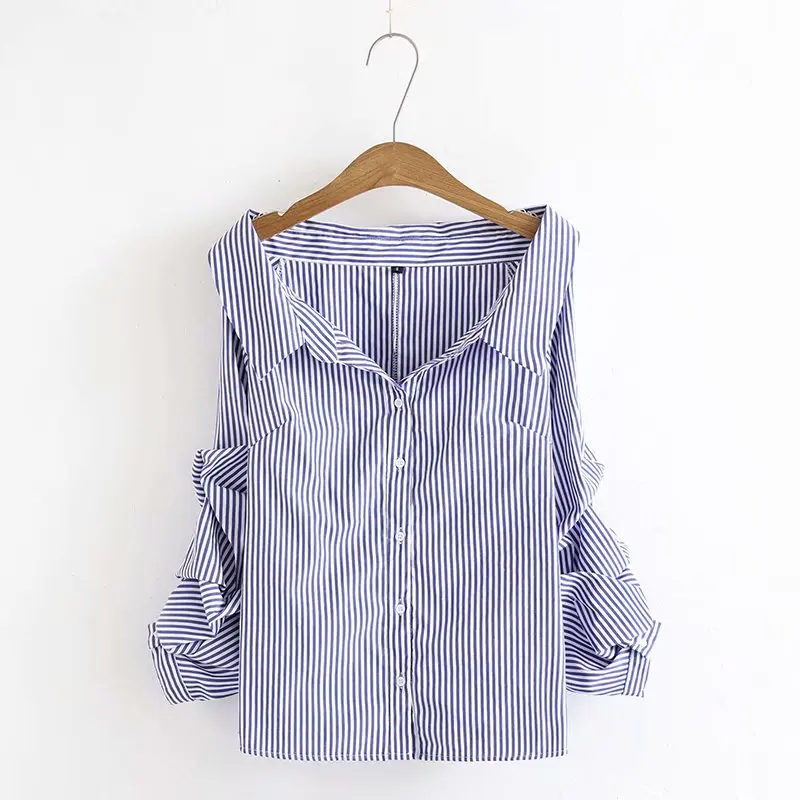 NSZ женское с буфами рукав полосатая блузка рабочие рубашки офисные Топы Блузка