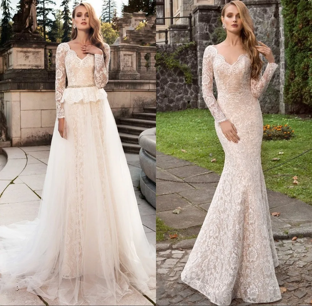 Свадебное платье 2017 Vestido De Noiva одежда с длинным рукавом Кружева Русалка Съемная