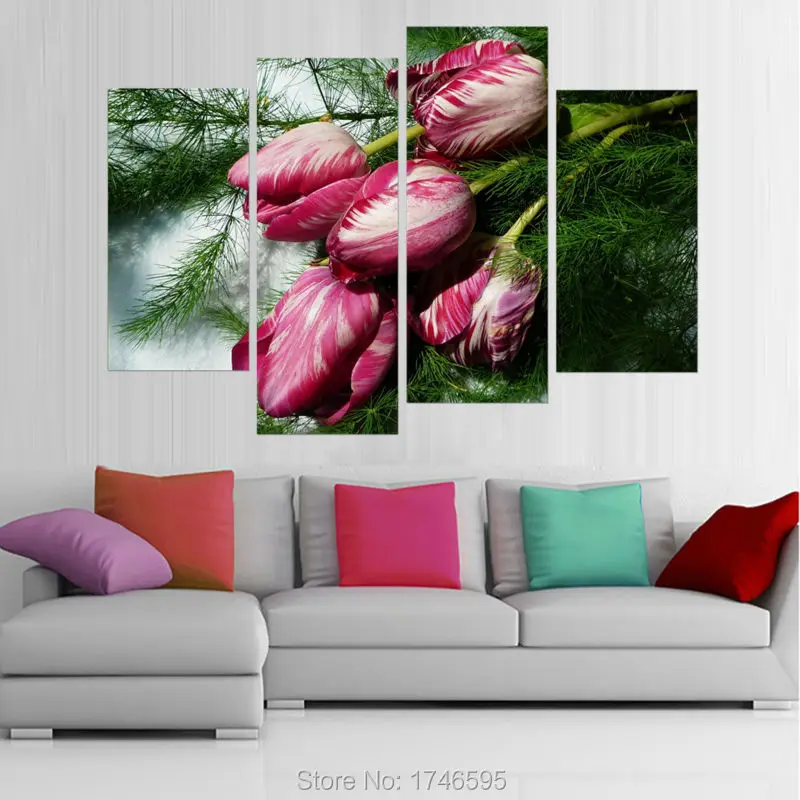 New wall decor home decoration for living room Tulips Colorful Flower Greenery canvas art print picture Painting /PT04004 | Дом и сад