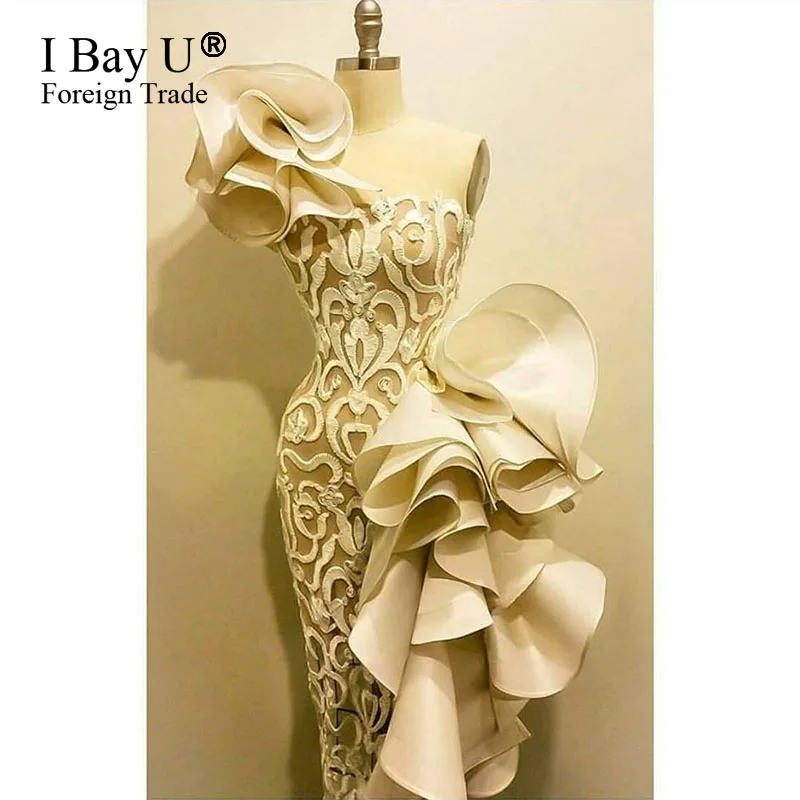 Женское вечернее платье с оборками роскошное кружевное рукавами в турецком