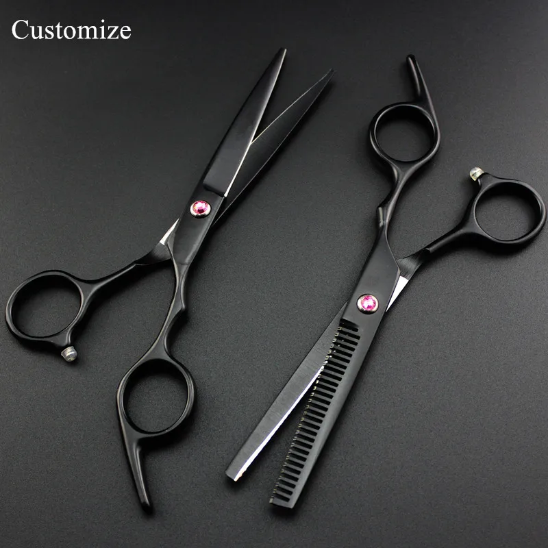 

Customize professional 6 inch black hair salon scissors set cutting barber makas scissor Thinning shears hairdressing scissors