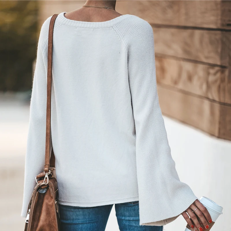 Женский вязаный пуловер с v-образным вырезом повседневный однотонный джемпер