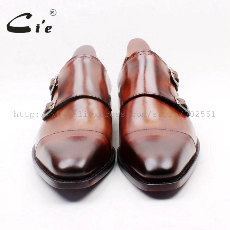 CIE квадратный Кепки Plain Toe ручная роспись коричневый Double Monk Бретели для нижнего белья натуральная телячья кожа итальянский goodyear welted Для мужчин shoems155