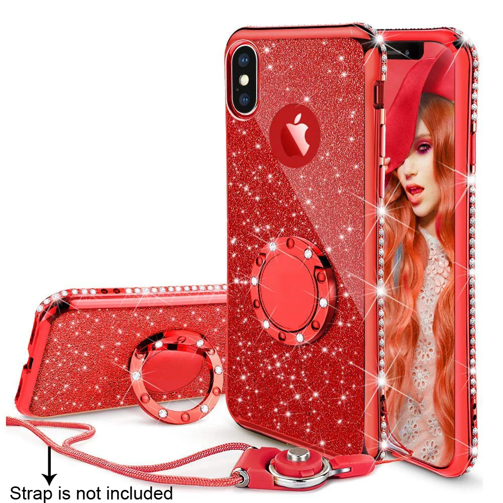 Покрытие мягкий блеск TPU Bling Автомобильный держатель для iPhone XS Max XR 8 7 Plus 6S 6 чехол 360