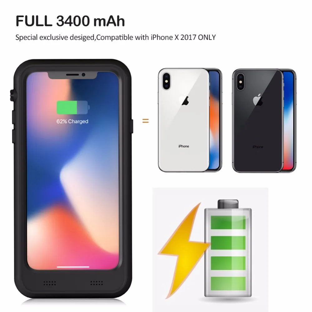 Новейший полный 3400mAh Водонепроницаемый защитный экран перезаряжаемый чехол для