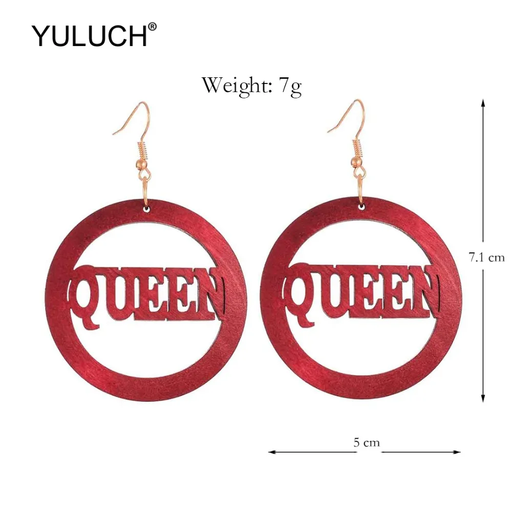 YULUCH 2019 этнические большие круглые деревянные серьги-подвески с буквенной и Queen