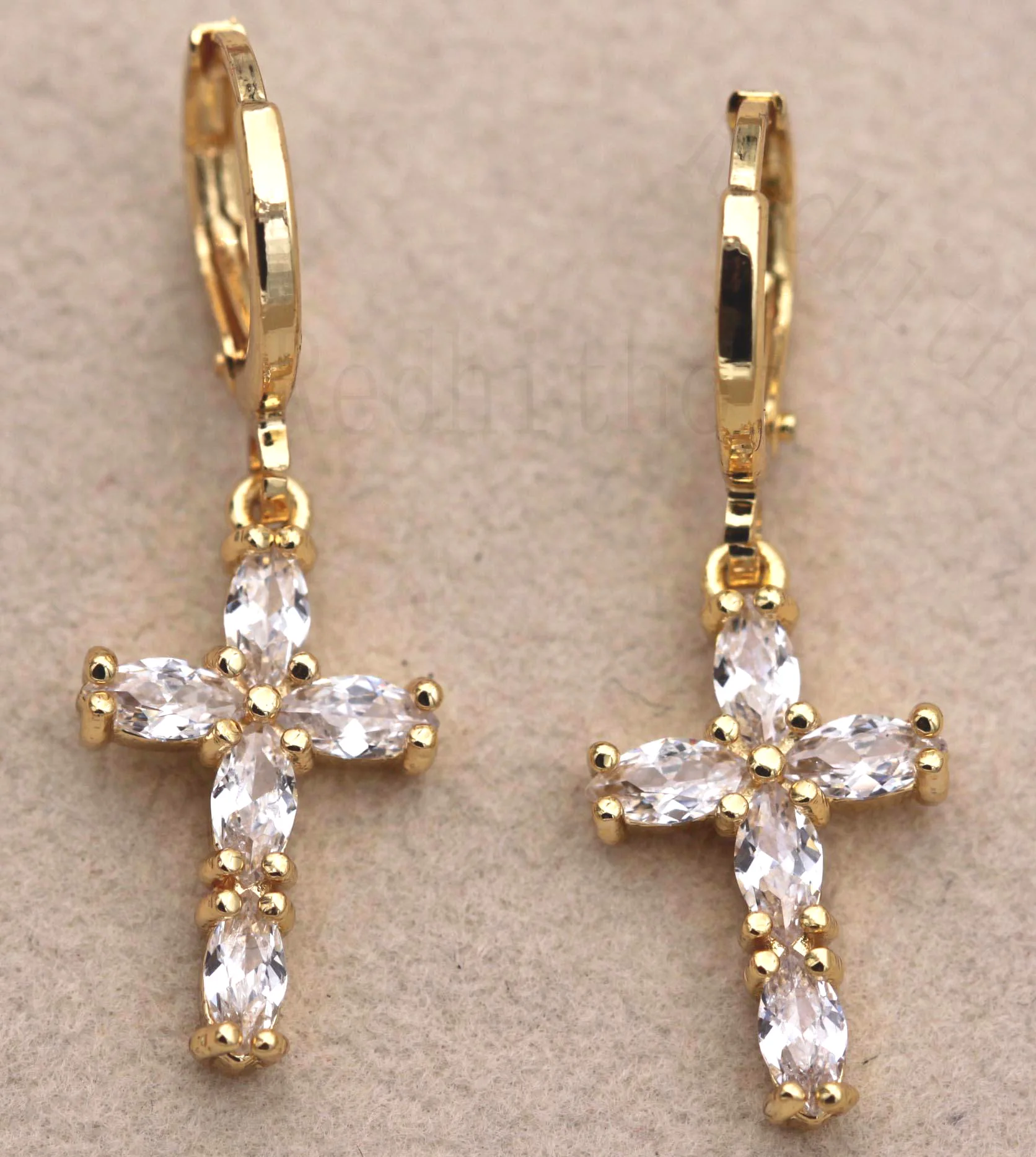 Новые серьги капли Крест для женщин капля цвета золота с цирконом Роскошные