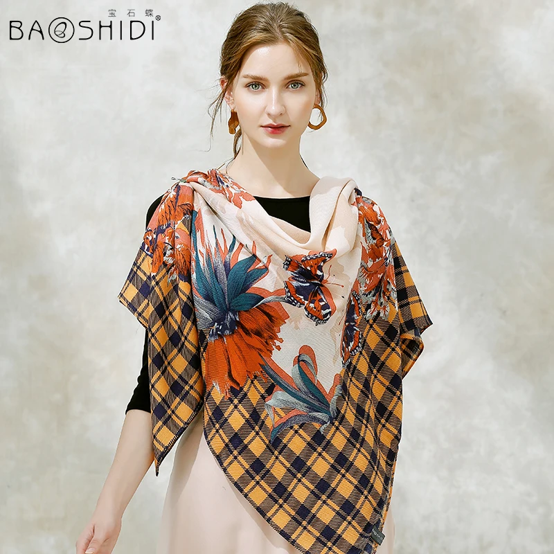 [BAOSHIDI] 2017 модный шерстяной шарф в клетку для женщин роскошные брендовые