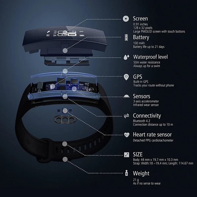 Браслет huawei Band 2 pro B29 B19 для монитора фитнеса 50 м Водонепроницаемый Bluetooth OLED