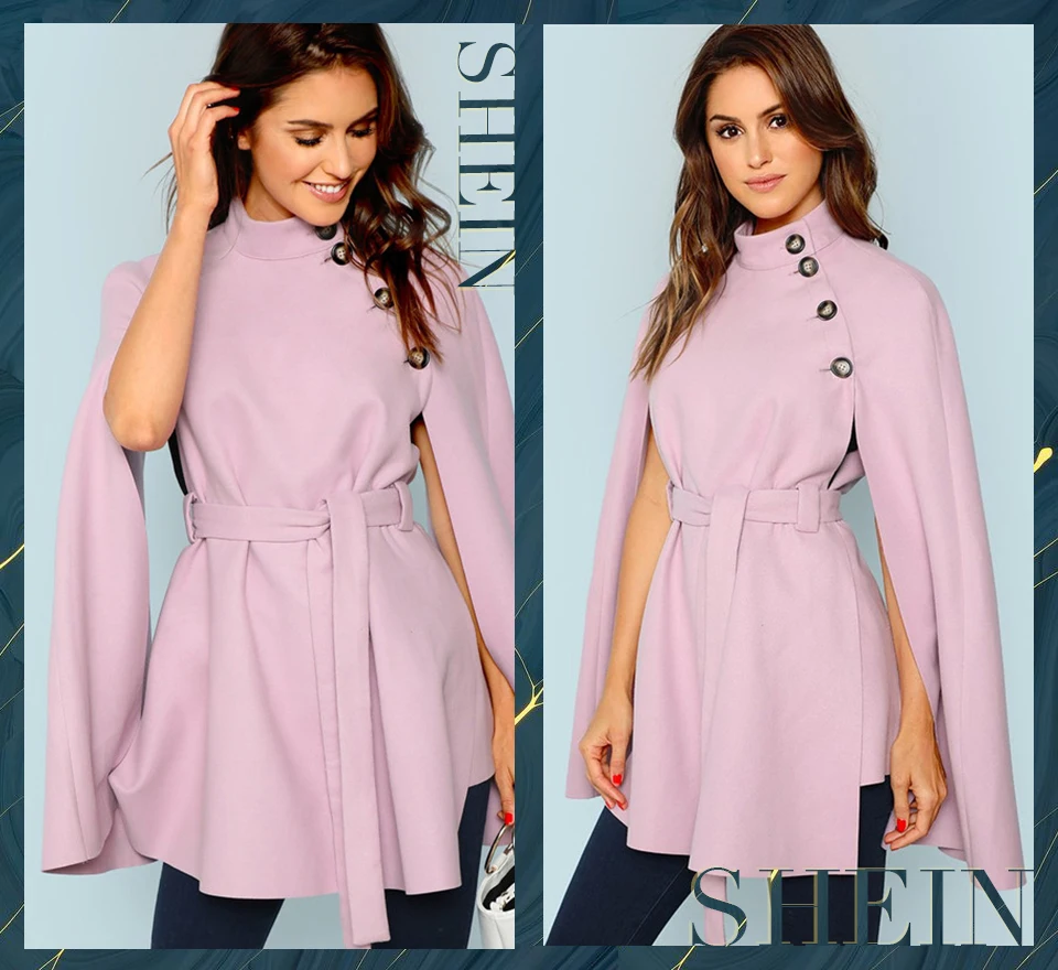 SHEIN Стильное Пальто-Пончо В Винтажном Стиле, Модное Укороченное Пальто С Пуговицами