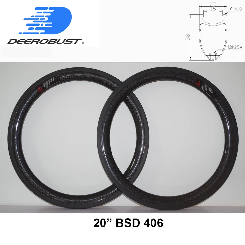 265g 3K Глянцевые BMX гоночные Углеродные Диски 20 дюймов &quot38 мм x 23 клинчер складной