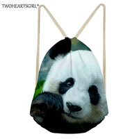 twoheartsgirl cute panda pattern drawstring bag for women animal printing female drawstring backpack teen girl travel beach sack