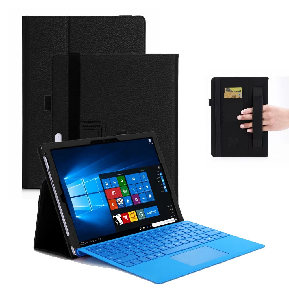 Rotating leather Case with Wallet Pocket Hand Strap Auto Sleep/Wake Function for Microsoft Surface Pro 6 5 4 3 | Компьютеры и офис