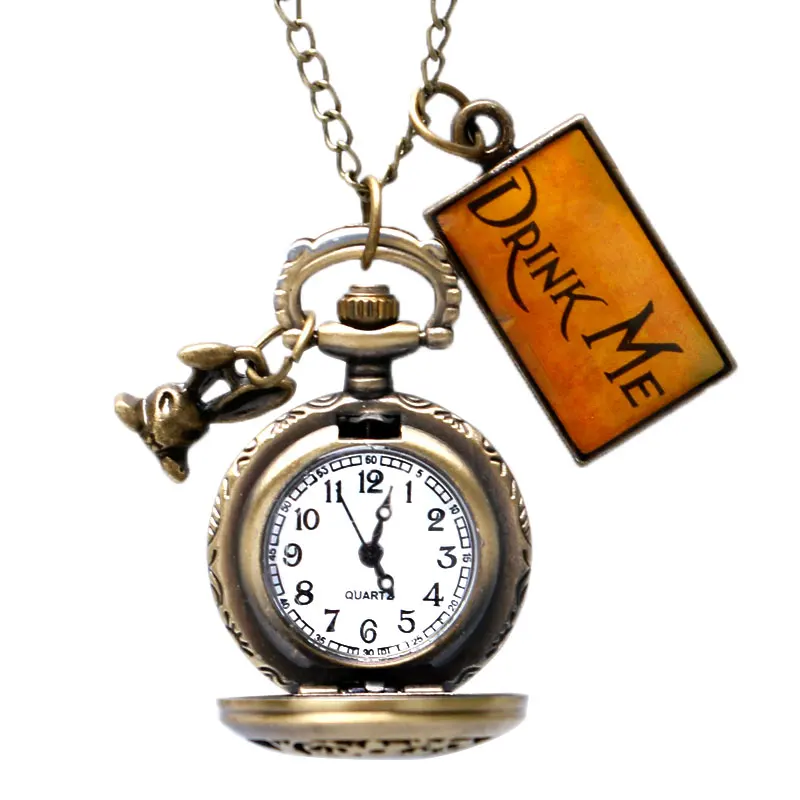 Antique Mini Hollow Quartz Pocket Watch Set Digital Dial Pendant Necklace Chain Gift Box For Women Mens Best Gifts Present