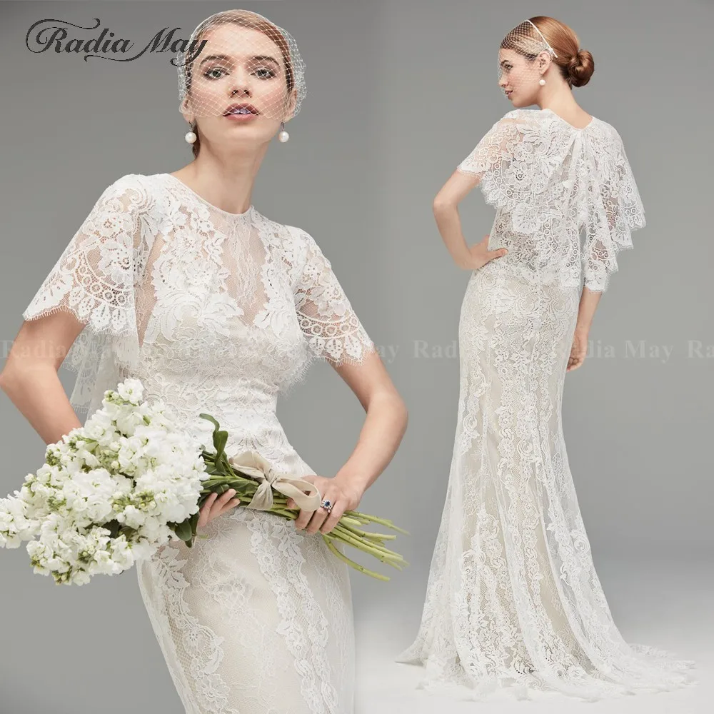 Винтажное кружево цвета слоновой кости Русалка Boho Свадебное платье с рукавами типа пелерины, деревенский Свадебные платья в стиле Country элегантные хиппи пляжное невесты платья для женщин
