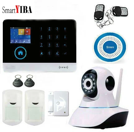 Умная домашняя система охранной сигнализации, wifi, Android IOS, сенсорный экран, клавиатура, беспроводная SMS GSM сигнализация с беспроводной ip-камерой - Цвет: YB10367