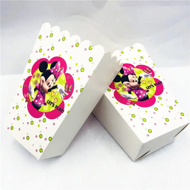 Popcorn box 6pcs Минни Маус детские украшения для дня рождения Детские вечерние принадлежности для девочек вечерние одноразовые столовые приборы баннер на тарелке, чашке наборы вилок - Цвет: Popcorn box 6pcs