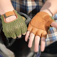 genuine leather semi finger men gloves half finger sheepskin fashion hand back knitted breathable driving leather gloves tb06