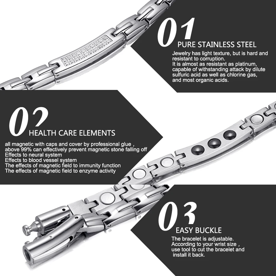 

WelMag Stainless Steel Jewelry Sets for Women Crystal Magnetic Germanium Necklace Bracelet Arthritis Dropship 2020