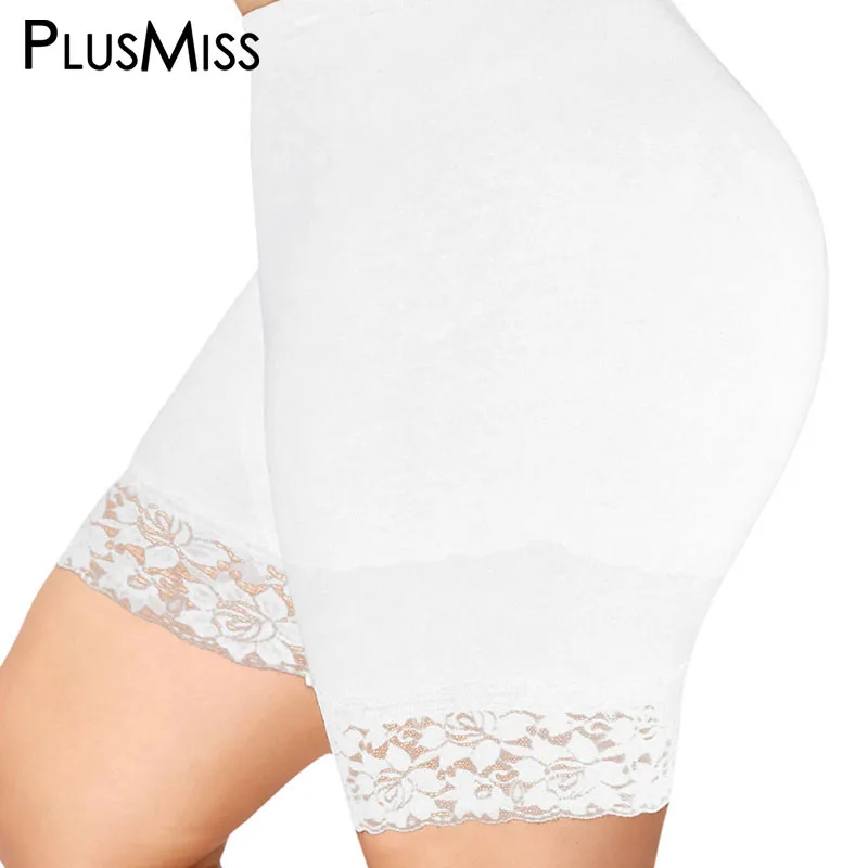 Белый PlusMiss размера плюс 5XL пикантные черные сапоги на шнуровке короткие леггинсы под юбки Для женщин плотные леггинсы для девочек узкие Высокая Талия Леггинсы Брюки популярной модели, большие Размеры - Цвет: Белый