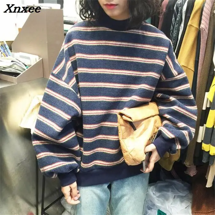 Женская футболка в полоску Xnxee Повседневная Свободная с длинными рукавами и